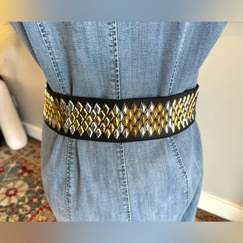 Betsy Johnson Wide Metal Diamond Studded Stretch Belt